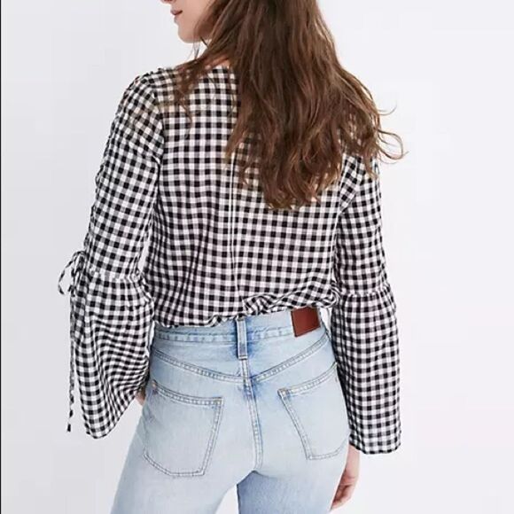 Madewell Gingham Lace-Up Bell-Sleeve Top - Picture 6 of 6